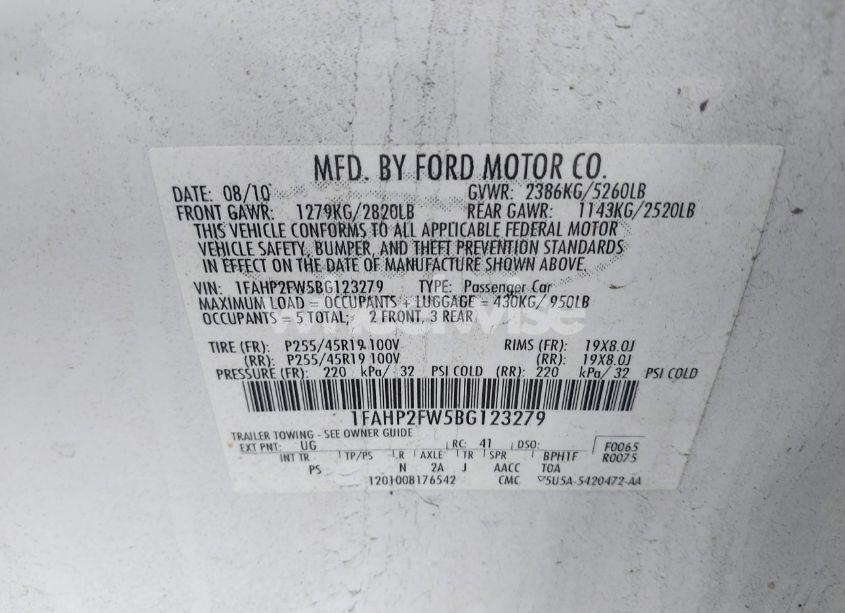 Photo 9 of 2011 Ford Taurus LIMITED (VIN 1FAHP2FW5BG123279)