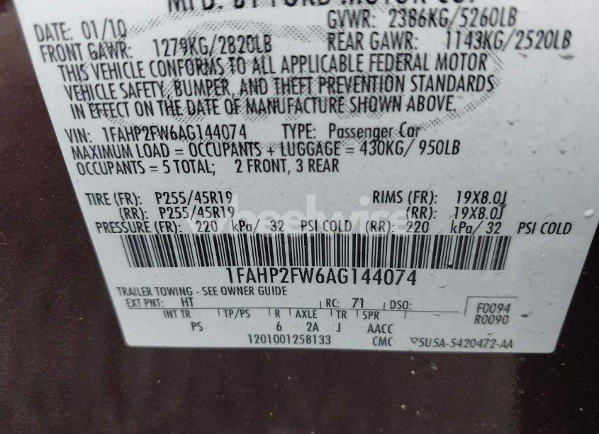 Photo 9 of 2010 Ford Taurus LIMITED (VIN 1FAHP2FW6AG144074)