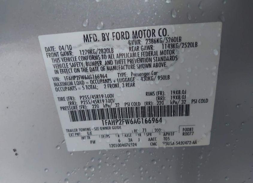 Photo 9 of 2010 Ford Taurus LIMITED (VIN 1FAHP2FW6AG166964)