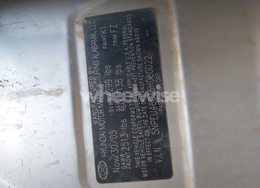 Photo 9 of 2006 Hyundai Sonata GLS (VIN 1FAHP2FW6CG******)