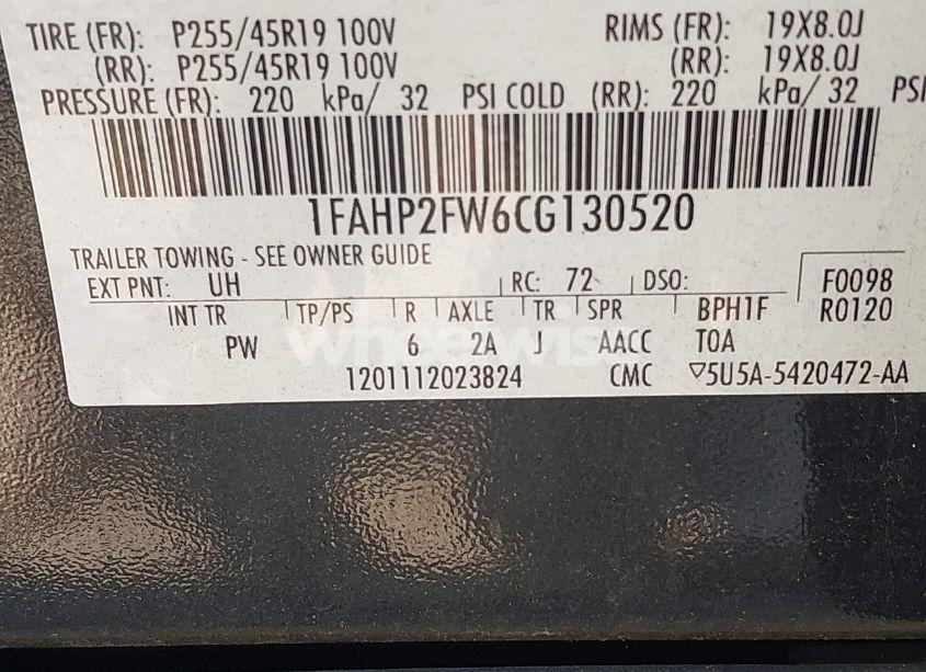 Photo 9 of 2012 Ford Taurus LIMITED (VIN 1FAHP2FW6CG130520)