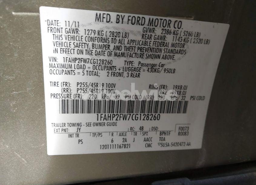 Photo 9 of 2012 Ford Taurus LIMITED (VIN 1FAHP2FW7CG128260)