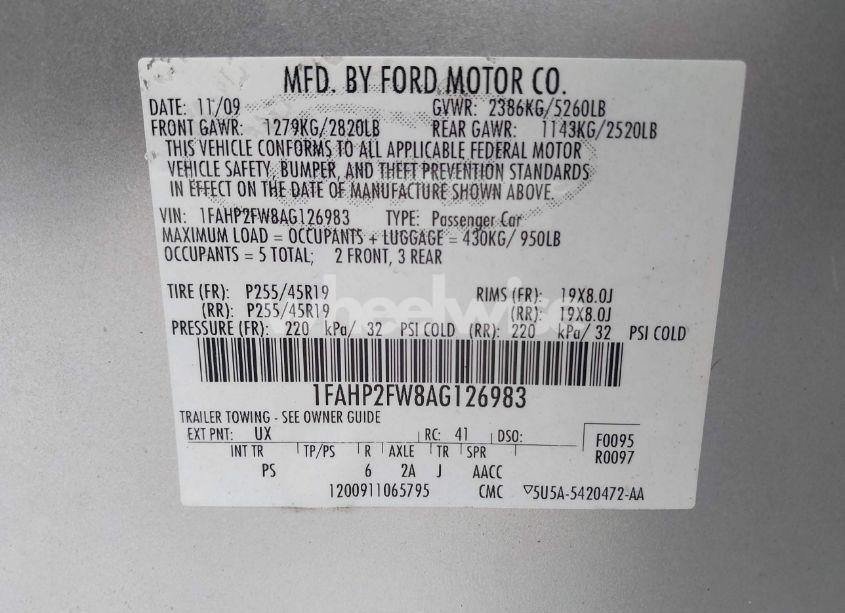 Photo 9 of 2010 Ford Taurus LIMITED (VIN 1FAHP2FW8AG126983)