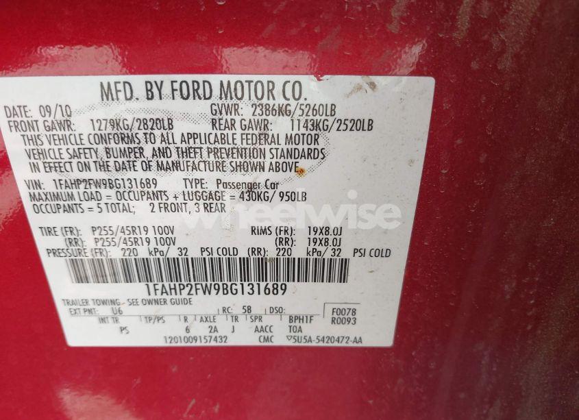 Photo 9 of 2011 Ford Taurus LIMITED (VIN 1FAHP2FW9BG131689)