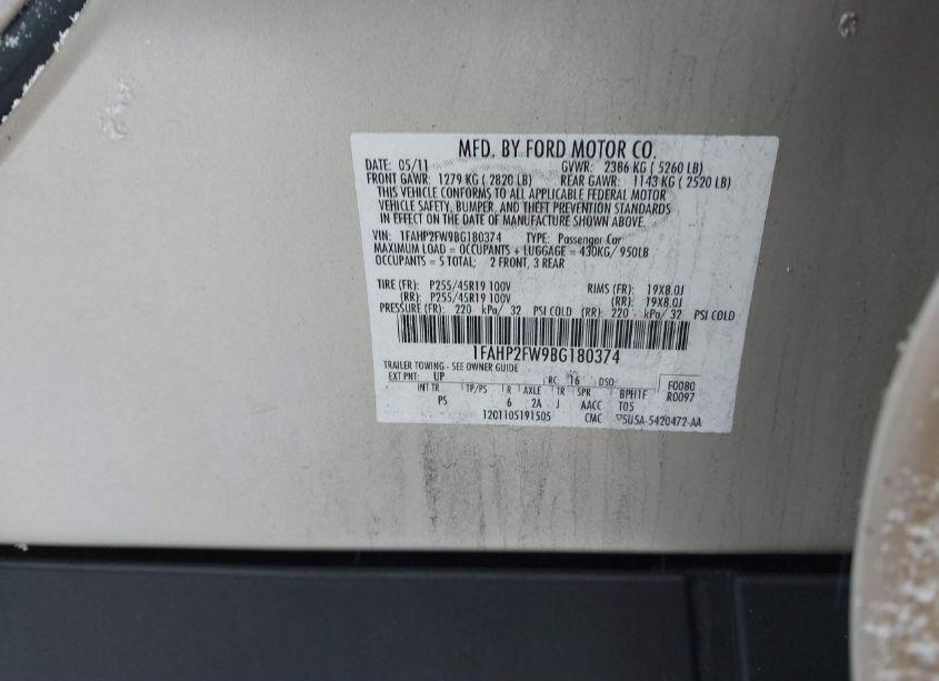 Photo 9 of 2011 Ford Taurus LIMITED (VIN 1FAHP2FW9BG180374)