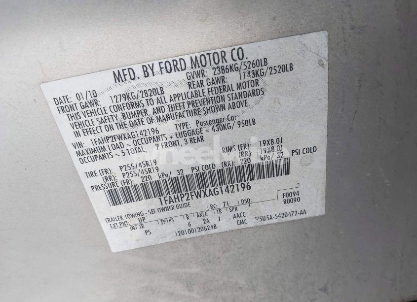 Photo 9 of 2010 Ford Taurus LIMITED (VIN 1FAHP2FWXAG142196)