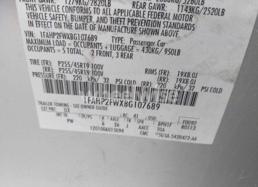 Photo 9 of 2011 Ford Taurus LIMITED (VIN 1FAHP2FWXBG107689)