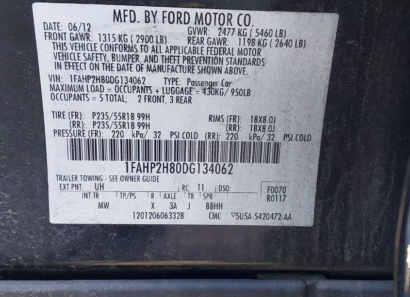 Photo 9 of 2013 Ford Taurus SEL (VIN 1FAHP2H80DG134062)
