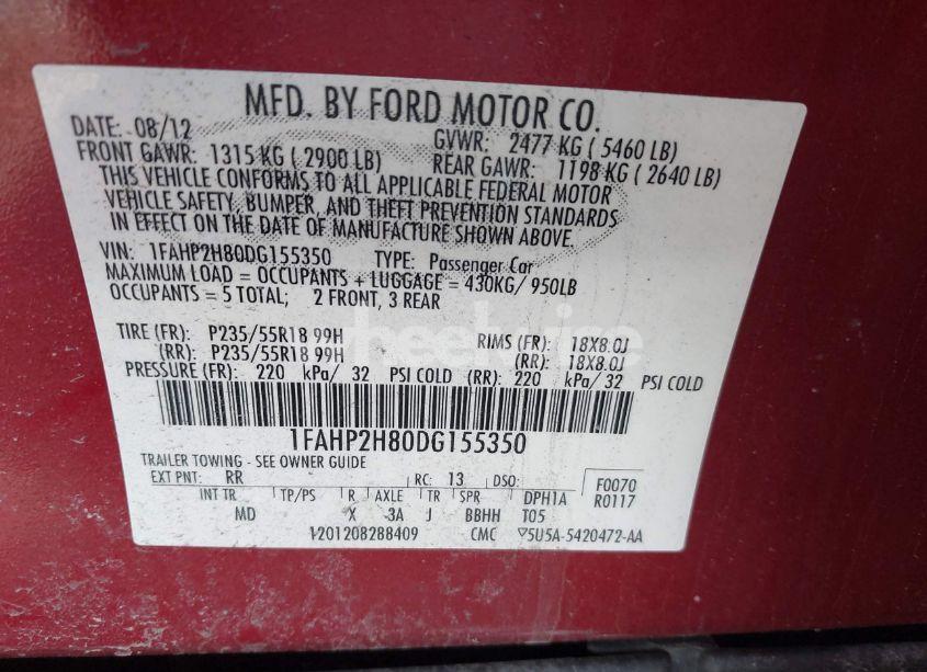 Photo 9 of 2013 Ford Taurus SEL (VIN 1FAHP2H80DG155350)
