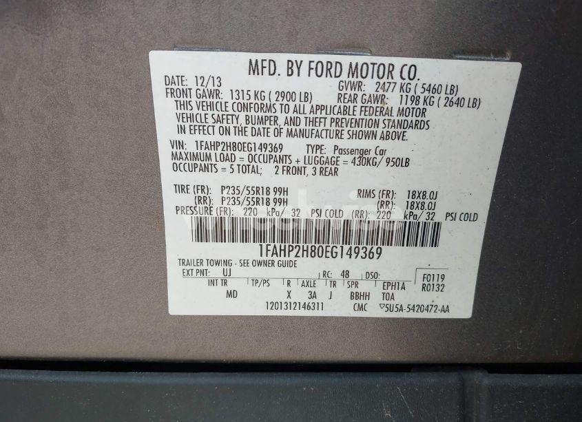 Photo 9 of 2014 Ford Taurus SEL (VIN 1FAHP2H80EG149369)