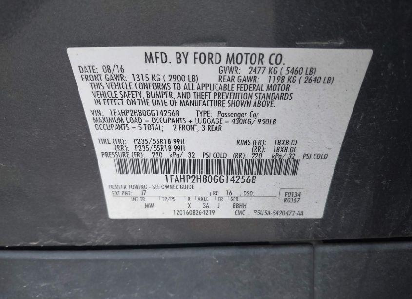 Photo 9 of 2016 Ford Taurus SEL (VIN 1FAHP2H80GG142568)