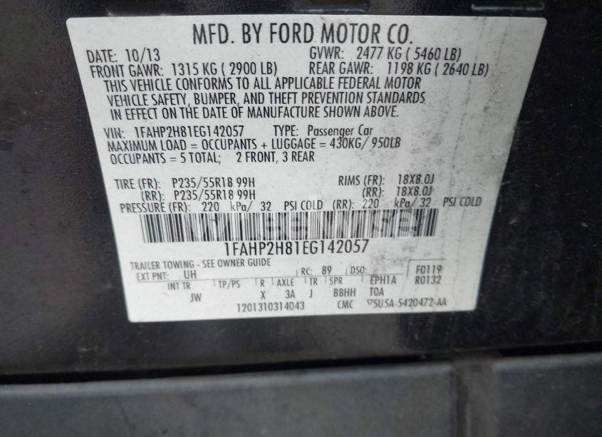 Photo 9 of 2014 Ford Taurus SEL (VIN 1FAHP2H81EG142057)