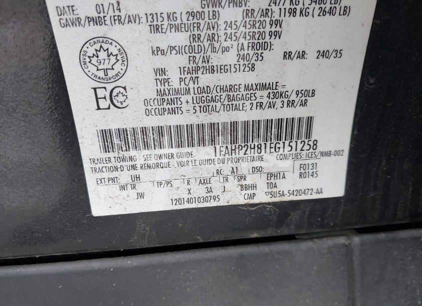 Photo 9 of 2014 Ford Taurus SEL (VIN 1FAHP2H81EG151258)