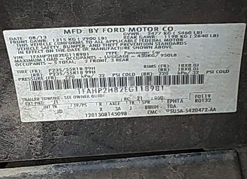 Photo 9 of 2014 Ford Taurus SEL (VIN 1FAHP2H82EG118981)