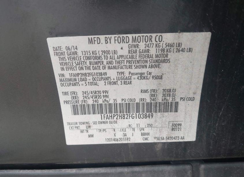 Photo 9 of 2015 Ford Taurus SEL (VIN 1FAHP2H82FG103849)