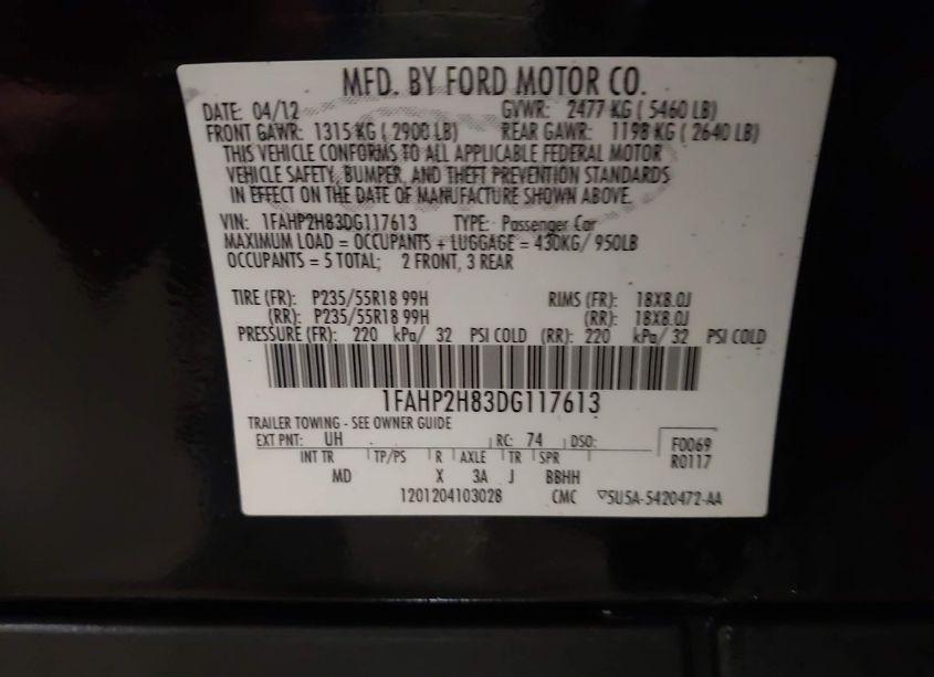 Photo 9 of 2013 Ford Taurus SEL (VIN 1FAHP2H83DG117613)