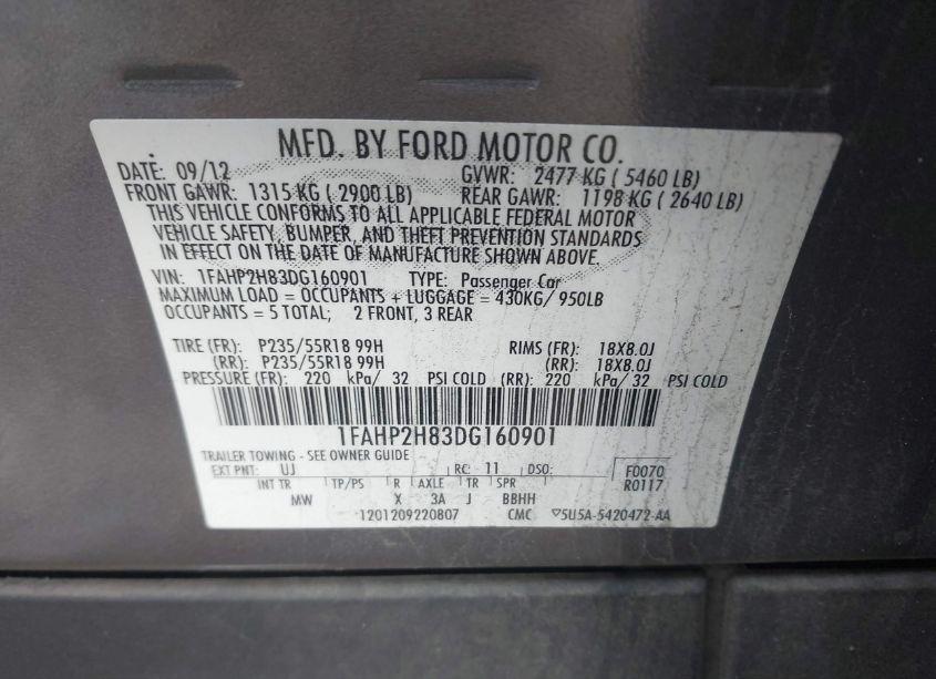 Photo 9 of 2013 Ford Taurus SEL (VIN 1FAHP2H83DG160901)