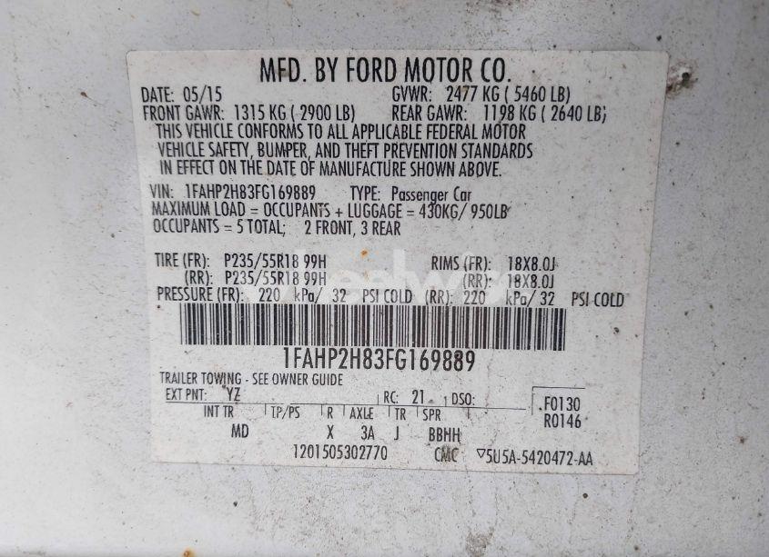 Photo 9 of 2015 Ford Taurus SEL (VIN 1FAHP2H83FG169889)
