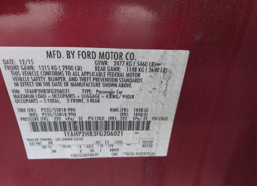 Photo 9 of 2015 Ford Taurus SEL (VIN 1FAHP2H83FG206021)