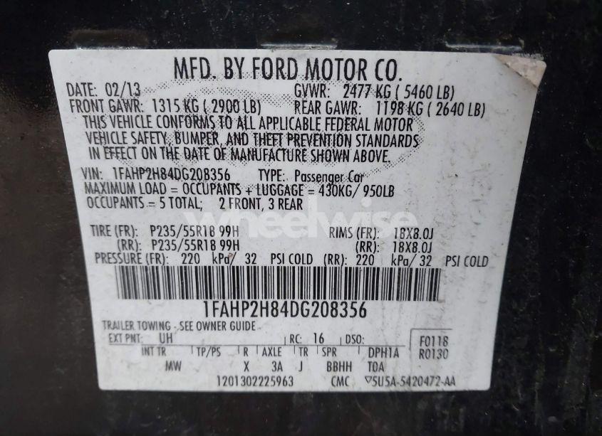 Photo 9 of 2013 Ford Taurus SEL (VIN 1FAHP2H84DG208356)