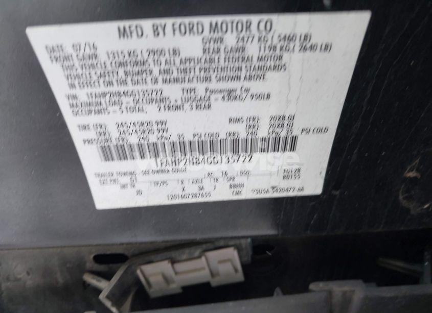 Photo 9 of 2016 Ford Taurus SEL (VIN 1FAHP2H84GG135722)