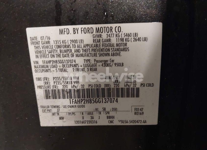 Photo 9 of 2016 Ford Taurus SEL (VIN 1FAHP2H85GG137074)