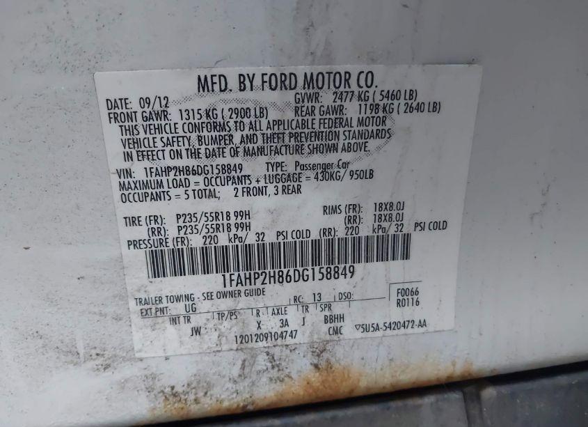 Photo 9 of 2013 Ford Taurus SEL (VIN 1FAHP2H86DG158849)