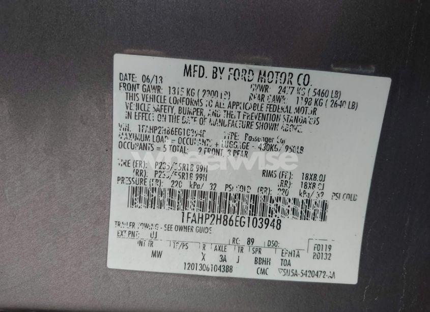 Photo 9 of 2014 Ford Taurus SEL (VIN 1FAHP2H86EG103948)