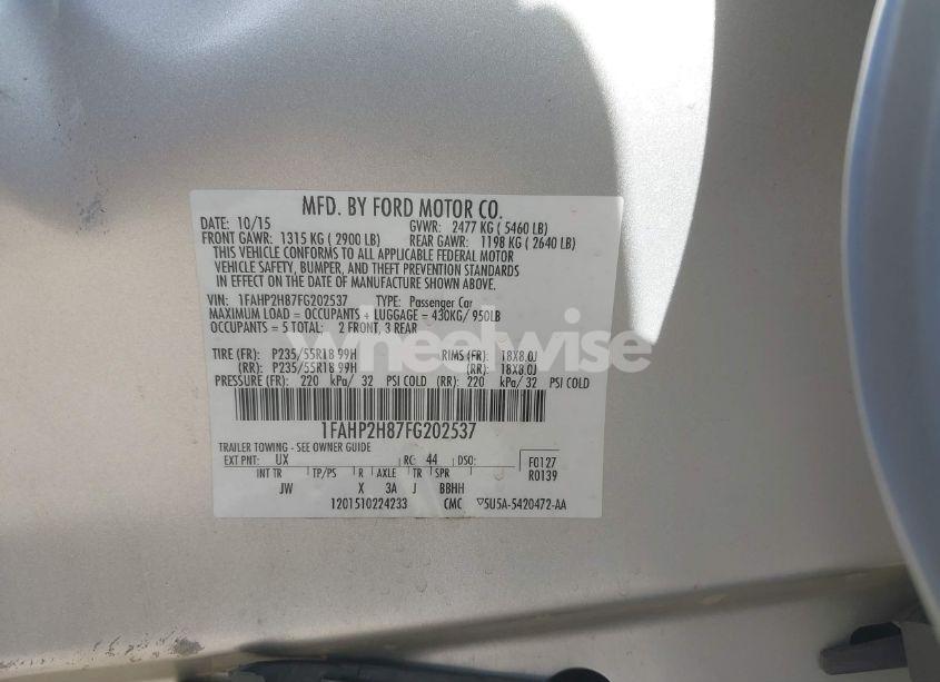 Photo 9 of 2015 Ford Taurus SEL (VIN 1FAHP2H87FG202537)