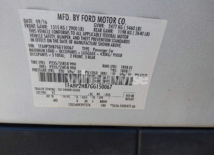 Photo 9 of 2016 Ford Taurus SEL (VIN 1FAHP2H87GG150067)