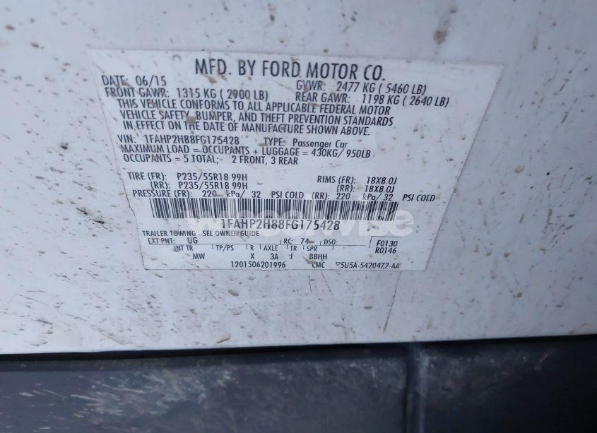 Photo 9 of 2015 Ford Taurus SEL (VIN 1FAHP2H88FG175428)