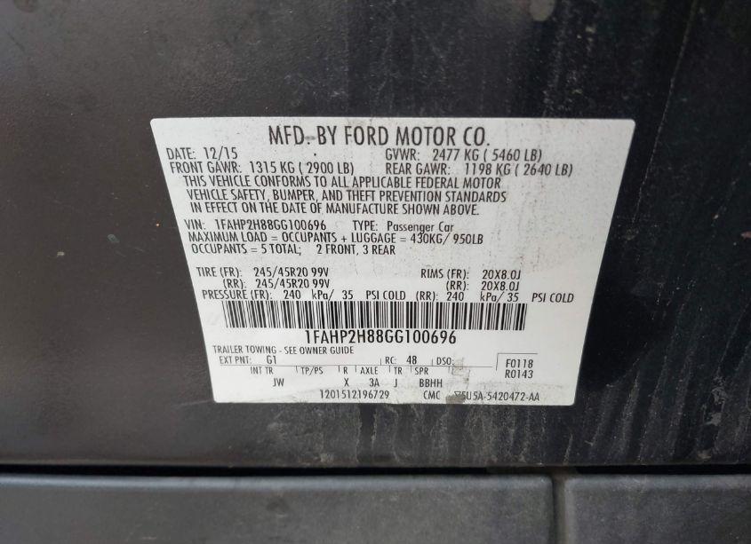 Photo 9 of 2016 Ford Taurus SEL (VIN 1FAHP2H88GG100696)