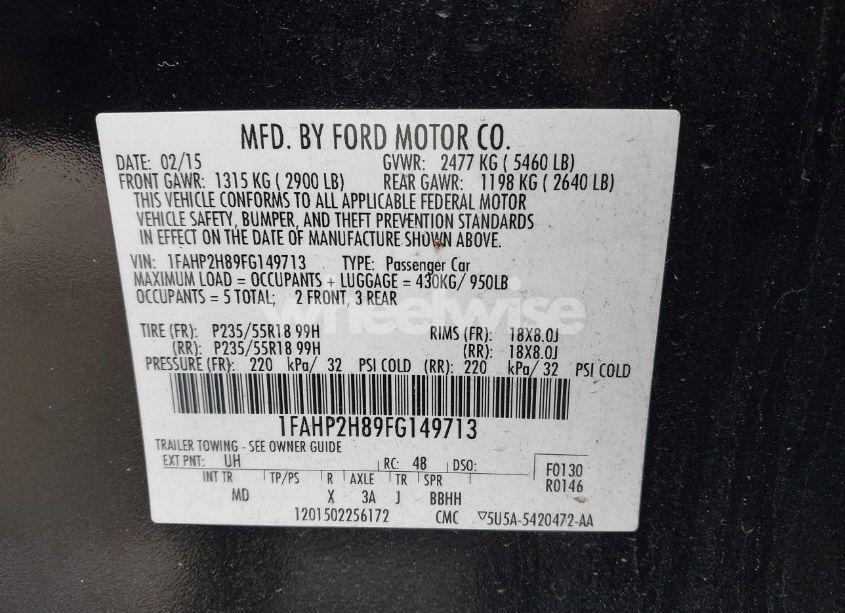 Photo 9 of 2015 Ford Taurus SEL (VIN 1FAHP2H89FG149713)