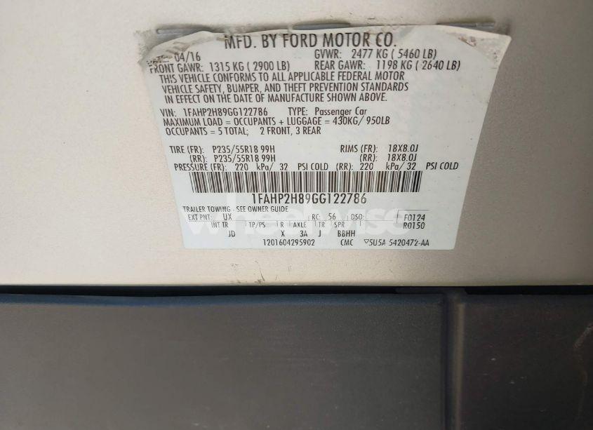 Photo 9 of 2016 Ford Taurus SEL (VIN 1FAHP2H89GG122786)