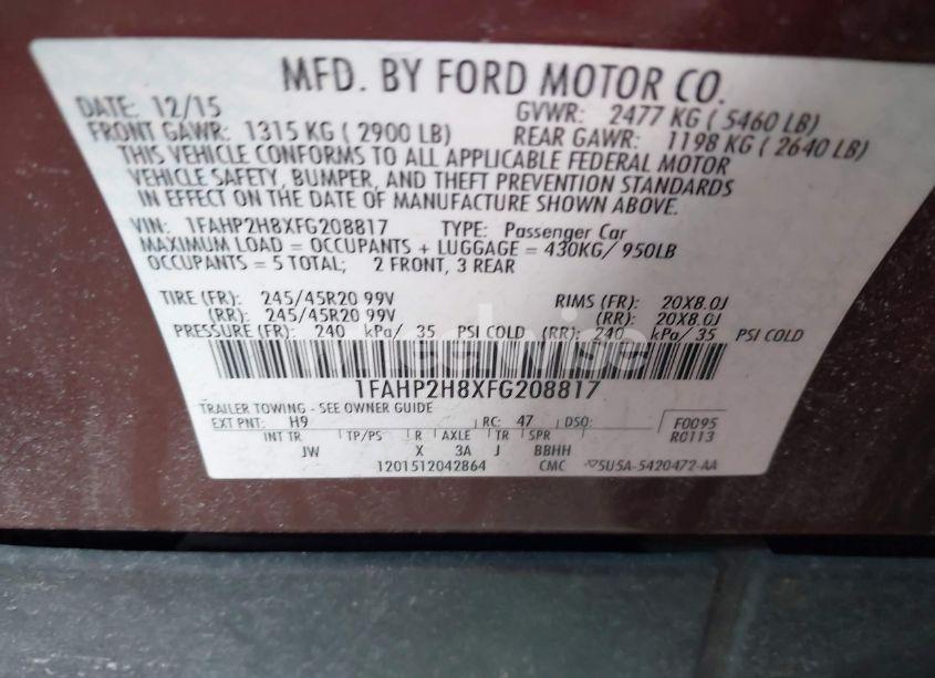 Photo 9 of 2015 Ford Taurus SEL (VIN 1FAHP2H8XFG208817)