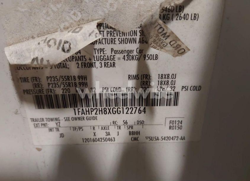 Photo 9 of 2016 Ford Taurus SEL (VIN 1FAHP2H8XGG122764)