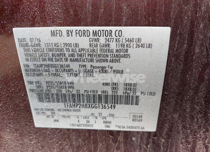 Photo 9 of 2016 Ford Taurus SEL (VIN 1FAHP2H8XGG136549)