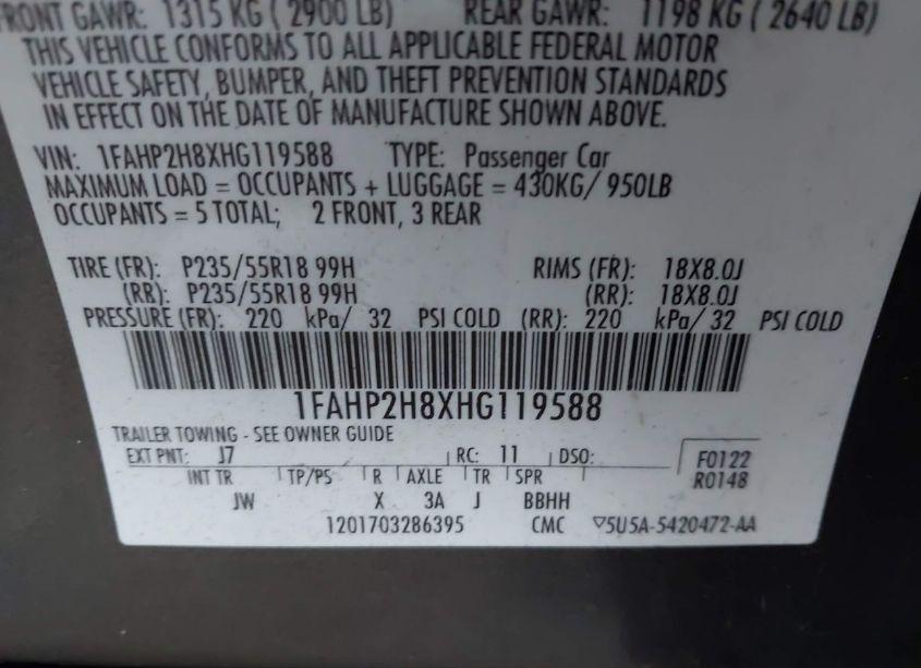 Photo 9 of 2017 Ford Taurus SEL (VIN 1FAHP2H8XHG119588)