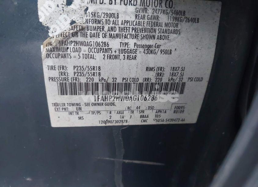 Photo 9 of 2010 Ford Taurus SEL (VIN 1FAHP2HW0AG106286)