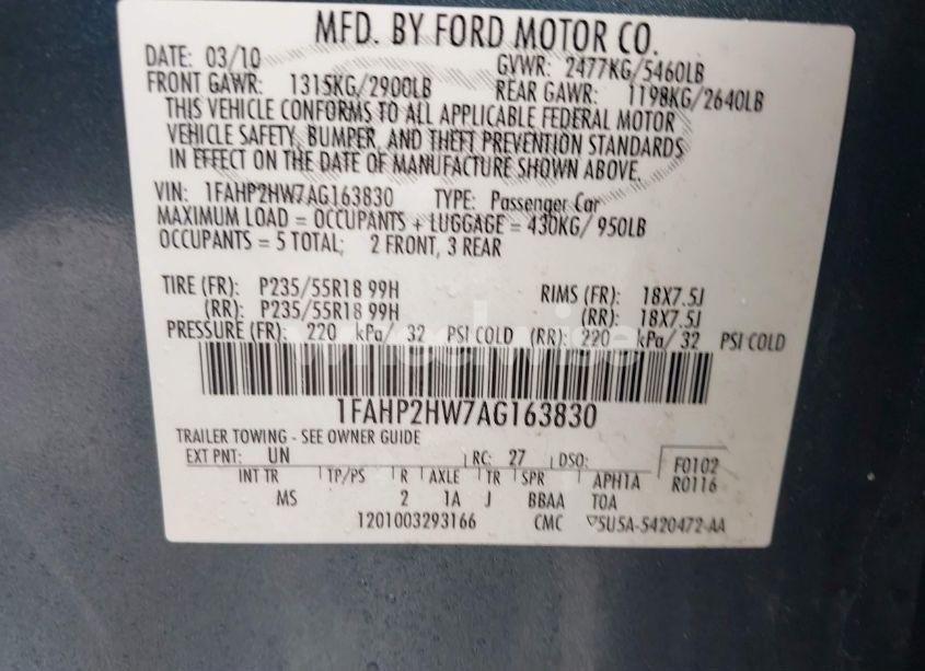 Photo 9 of 2010 Ford Taurus SEL (VIN 1FAHP2HW7AG163830)