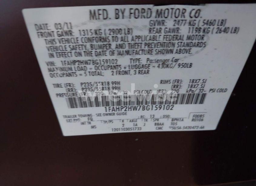 Photo 9 of 2011 Ford Taurus SEL (VIN 1FAHP2HW7BG159102)