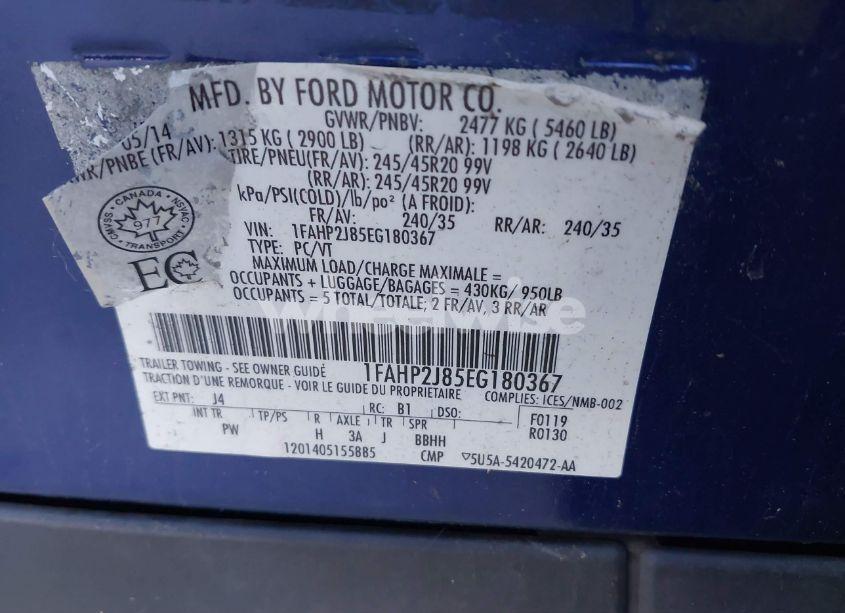 Photo 9 of 2014 Ford Taurus LIMITED (VIN 1FAHP2J85EG180367)