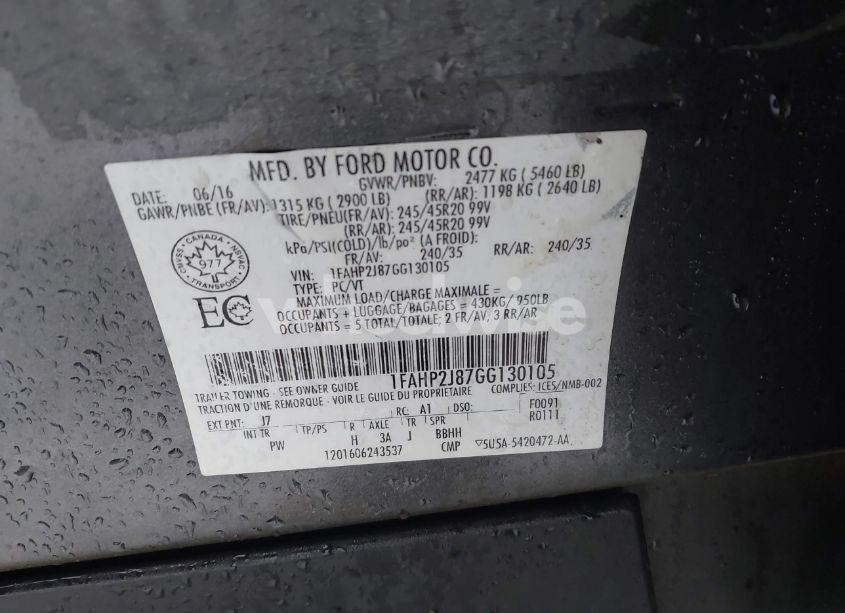 Photo 9 of 2016 Ford Taurus LIMITED (VIN 1FAHP2J87GG130105)