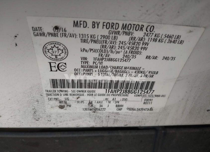 Photo 9 of 2016 Ford Taurus LIMITED (VIN 1FAHP2J88GG125477)