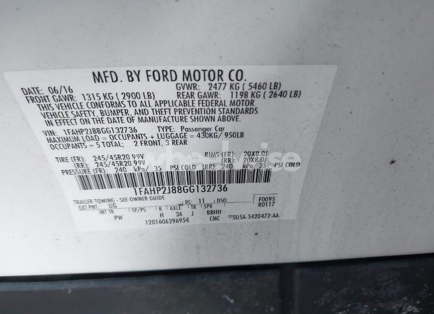 Photo 9 of 2016 Ford Taurus LIMITED (VIN 1FAHP2J88GG132736)