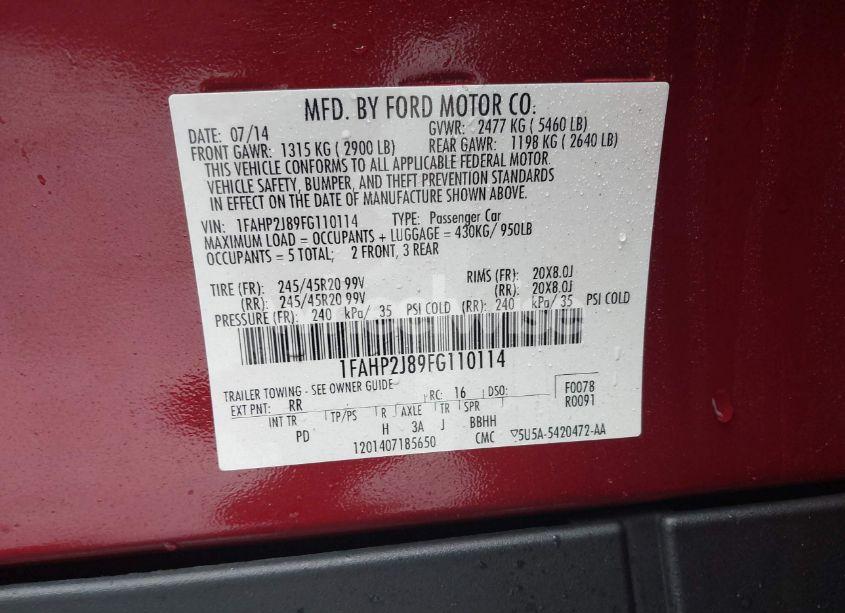 Photo 9 of 2015 Ford Taurus LIMITED (VIN 1FAHP2J89FG110114)