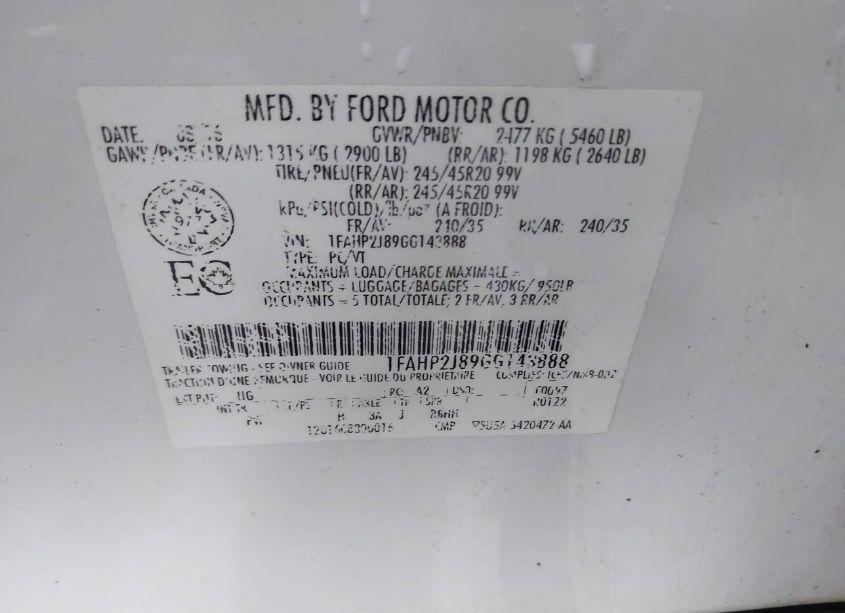 Photo 9 of 2016 Ford Taurus LIMITED (VIN 1FAHP2J89GG143888)