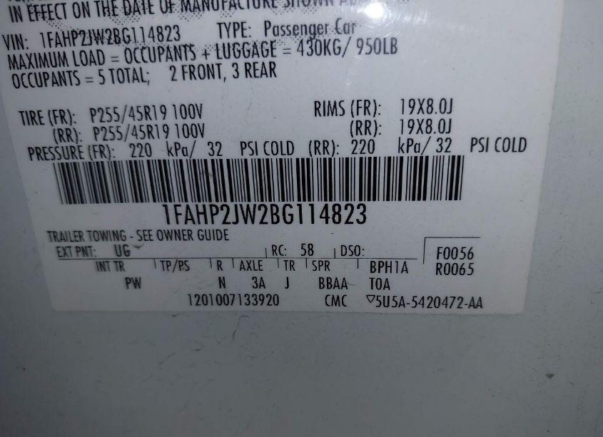 Photo 9 of 2011 Ford Taurus LIMITED (VIN 1FAHP2JW2BG114823)