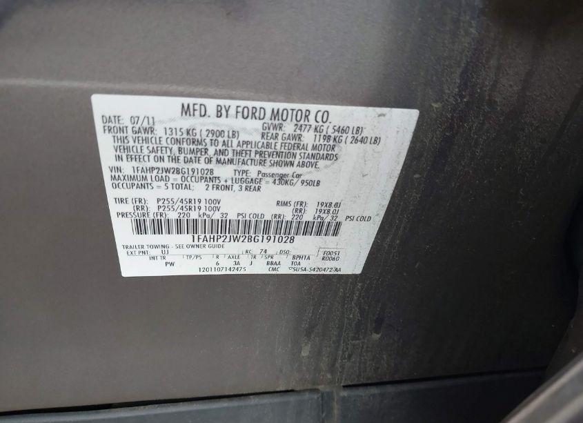 Photo 9 of 2011 Ford Taurus LIMITED (VIN 1FAHP2JW2BG191028)