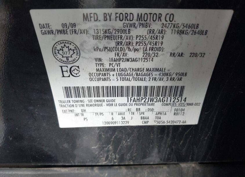 Photo 9 of 2010 Ford Taurus LIMITED (VIN 1FAHP2JW3AG112514)